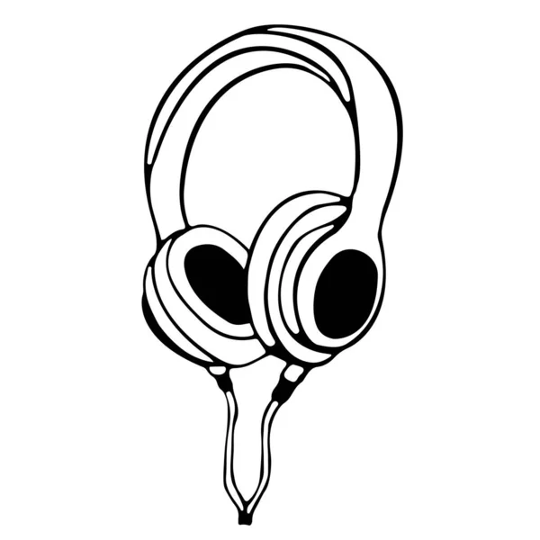 Ilustración vectorial de auriculares. Objeto, imagen lineal de auriculares musicales. Imagen aislada en el estilo doodle. — Vector de stock