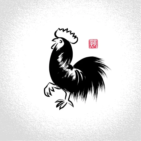 Vector: rooster with brushwork style,  Chinese seal translation: — Stock Vector