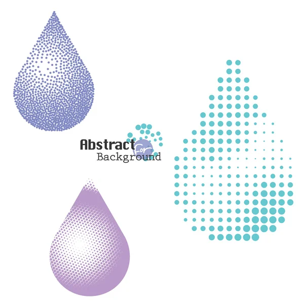 Halftone and stippling water drop icons set, vector illustration — Stock Vector