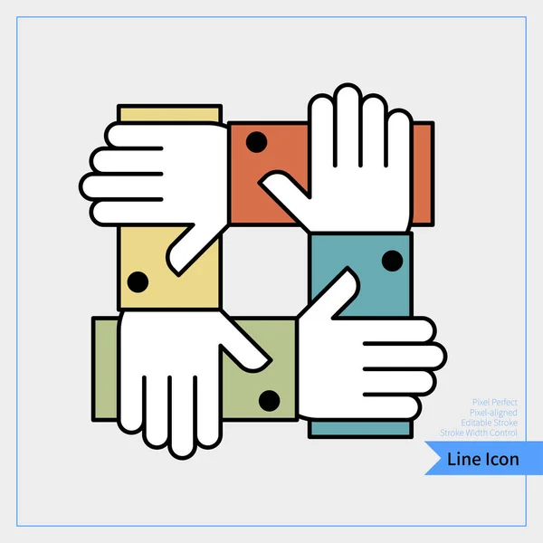 Ομαδικό Εικονίδιο Χέρι Συνδεδεμένο Χέρι Καρφίτσα Τέσσερα Χέρια Που Κρατιούνται — Διανυσματικό Αρχείο