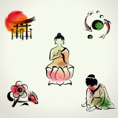 Suluboya stil Japon kültürel simgesi