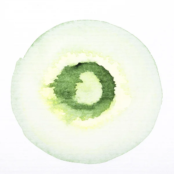 Sanat suluboya yeşil daire boya leke üzerinde izole beyaz kaba — Stok fotoğraf