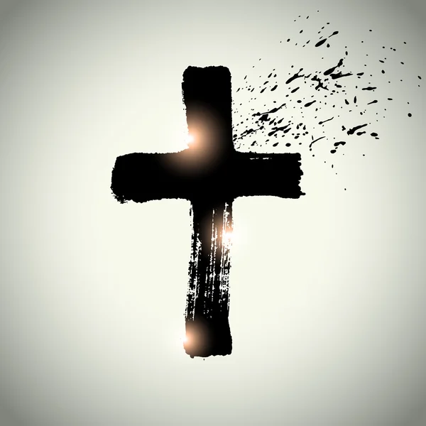 Hand getrokken zwarte grunge cross, eenvoudige christelijke kruis teken — Stockvector