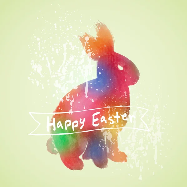 Vecteur : Carte de Pâques avec peinture à l'aquarelle lapin — Image vectorielle