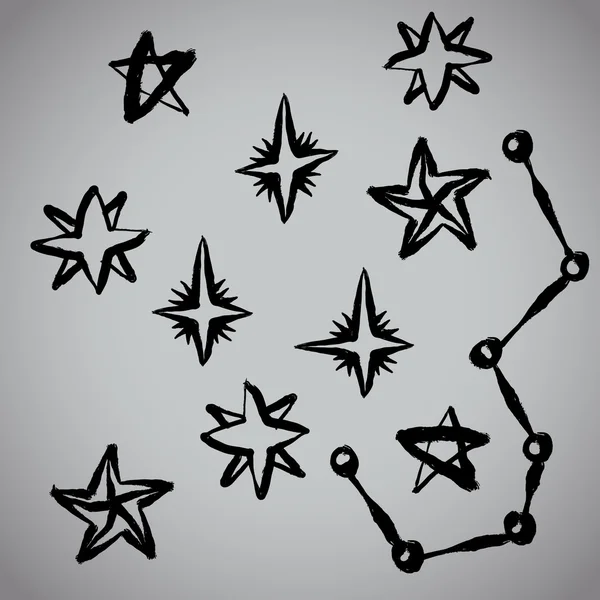 Veactor: Conjuntos de estrellas de dibujo grunge con brocha — Vector de stock