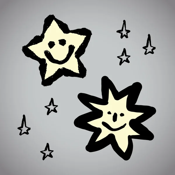 Veactor: Conjuntos de estrellas de dibujo grunge con brocha — Vector de stock