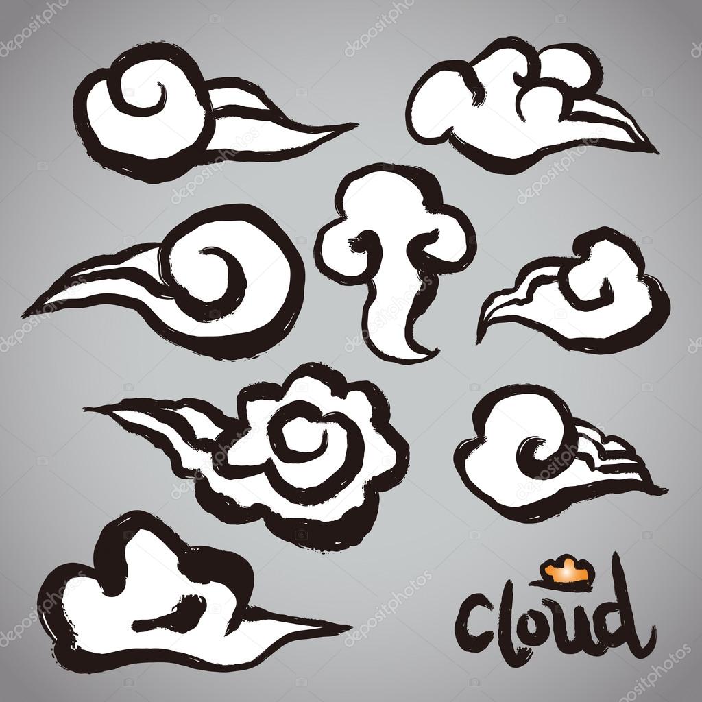 Vector: freehand brush clouds shapes collection