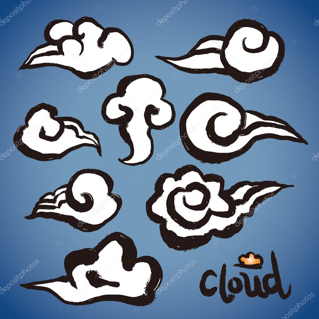 Vector: freehand brush clouds shapes collection