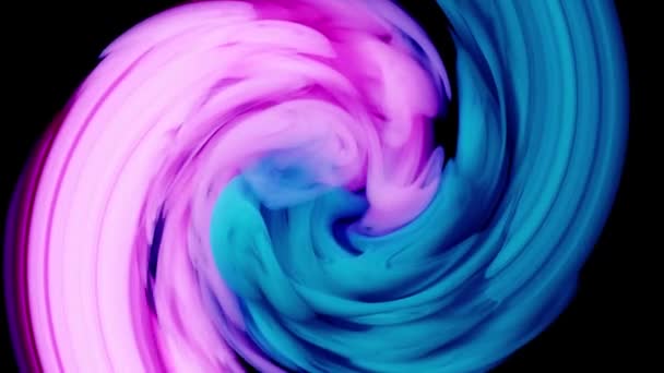 Dibujo de arte líquido, textura acrílica moderna con olas de colores remolinos. movimiento con azul, rosa y azul oscuro desbordamiento de colores. — Vídeo de stock