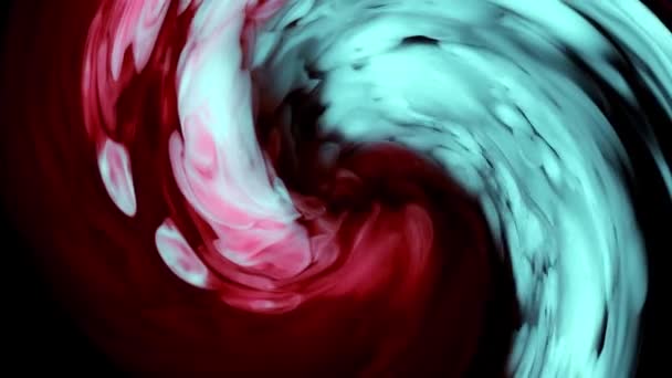 Dibujo de arte líquido, textura acrílica moderna con olas de colores remolinos, colores rojo y azul. fondo negro — Vídeo de stock