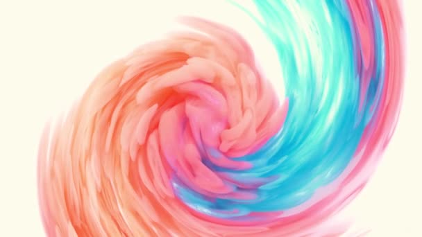 하얀 배경은 물 속에 섞여 있는 분홍빛과 푸른색의 잉크를 혼합하여 아름다운 소용돌이 모양을 창조하였다. — 비디오