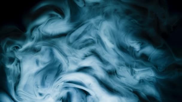 Sininen ja valkoinen pilvi mustetta vedessä valkoisella pohjalla, hidastettuna — kuvapankkivideo