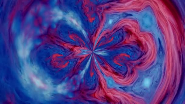 Kaleidoscoop vloeibare kunst wervelend onderwater rood blauw geel abstractie — Stockvideo