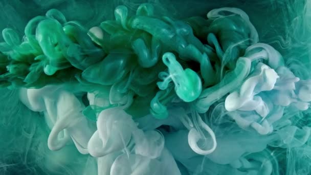 Texture liquida acrilica verde menta glitter. Sfondo astratto vernice. Movimento misto colorato inchiostro nuvola. — Video Stock