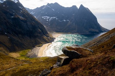 Lofoten Adaları Norveç Günbatımı manzarası