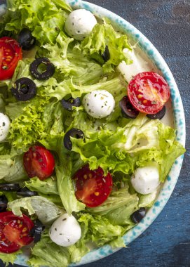 Taze sebze salatası, domates, mozzarella peyniri ve zeytin.. 