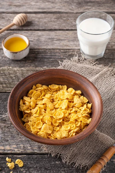 Desayuno Por Mañana Con Cereales Leche Miel —  Fotos de Stock