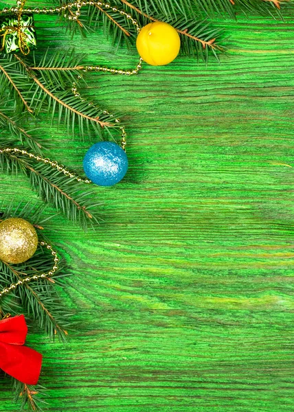 Christmas Tree Garland Sprig Spruce Top View Text Space — Stock Photo, Image