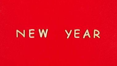 Yeni yılın kırmızı arka planı. Noel arkaplanı. Üst görünüm