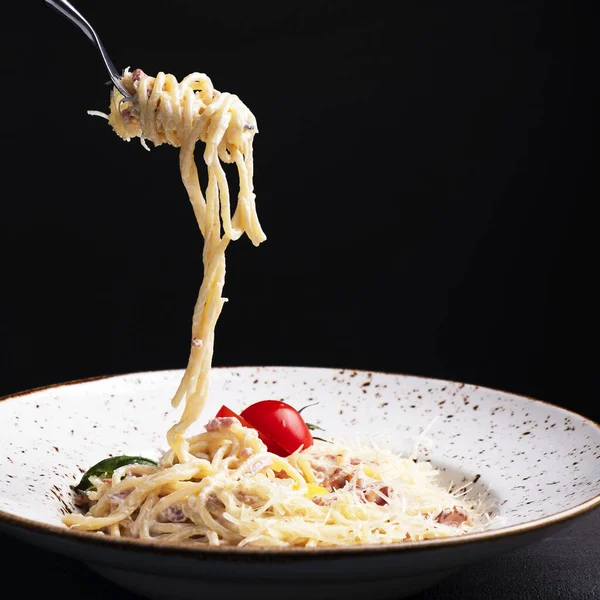 Délicieux Spaghetti Alla Carbonara Espace Copie — Photo