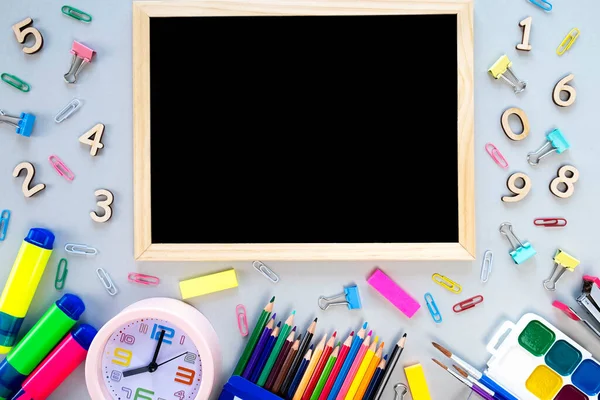 Different School Supplies Frame Text Back School Top View — Stock Photo, Image