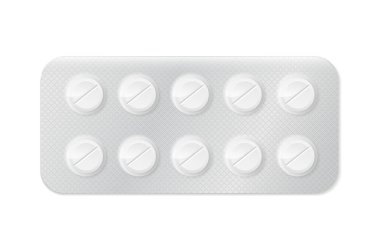 Haplar veya kapsüller tablet tasarımı için su toplama paketinde beyaz ve mavi.