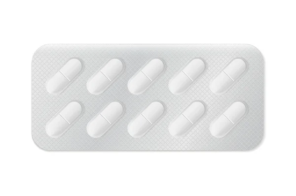 Pillole Capsule Bianche Blu Blister Progettazione Delle Compresse — Vettoriale Stock