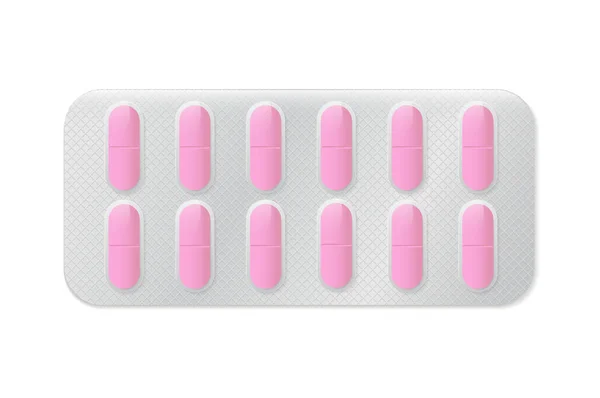 Pilules Capsules Blanches Bleues Dans Une Plaquette Thermoformée Pour Conception — Image vectorielle