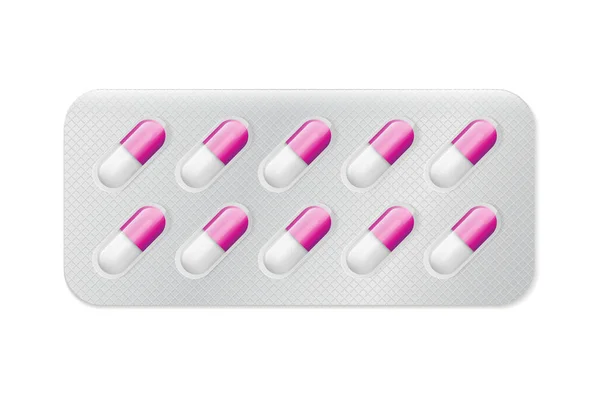 Tabletki Lub Kapsułki Biało Niebieskie Blistrze Sporządzania Tabletek — Wektor stockowy