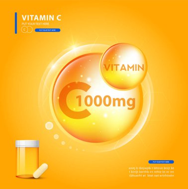 C vitamini altın parlayan hap, kimyasal formüllü, akrep asit. 