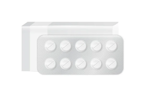 Pillole Capsule Bianche Blister Progettazione Compresse — Vettoriale Stock