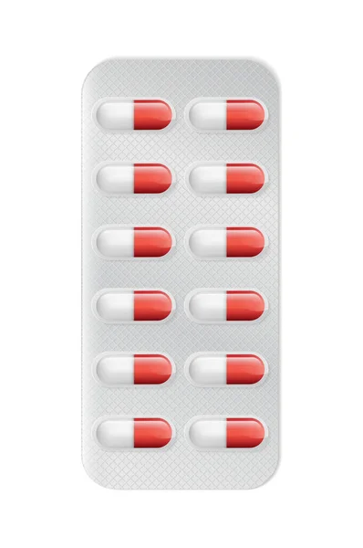 Comprimidos Cápsulas Brancas Embalagem Blister Para Desenho Comprimido —  Vetores de Stock