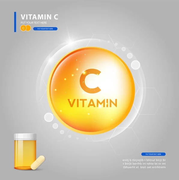 Βιταμίνη Χρυσό Λαμπερό Χάπι Χημική Φόρμουλα Ασκορβικό Οξύ — Διανυσματικό Αρχείο