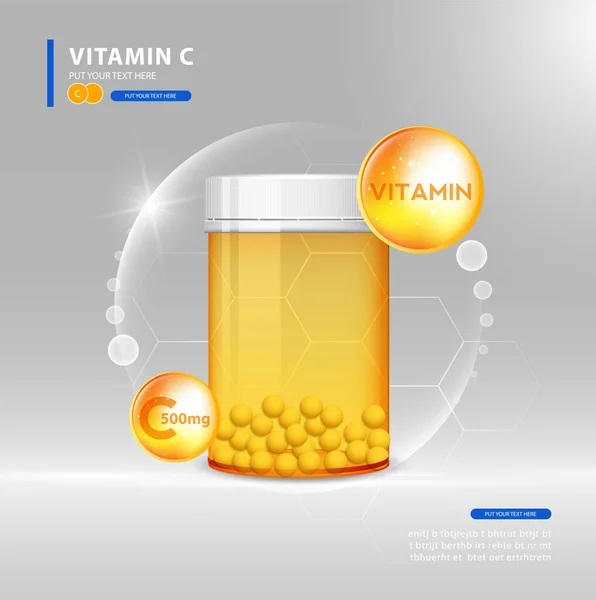 Vitamina Oro Brillante Píldora Con Fórmula Química Ácido Ascórbico — Archivo Imágenes Vectoriales