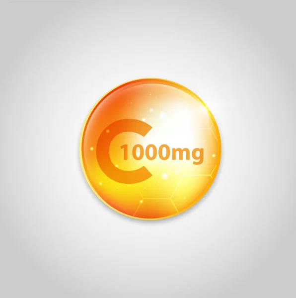 Vitamin Zlatá Lesklá Pilulka Chemickým Vzorcem Kyselina Askorbová — Stockový vektor