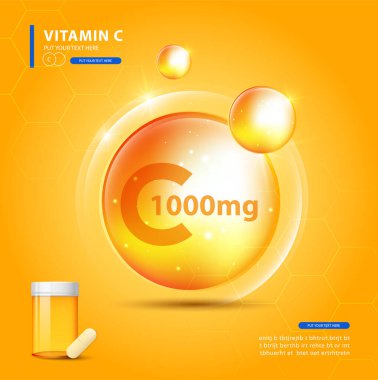 C vitamini altın parlayan hap, kimyasal formüllü, akrep asit. 