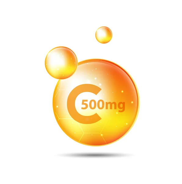 Pillola Lucente Oro Vitamina Con Formula Chimica Acido Ascorbico — Vettoriale Stock