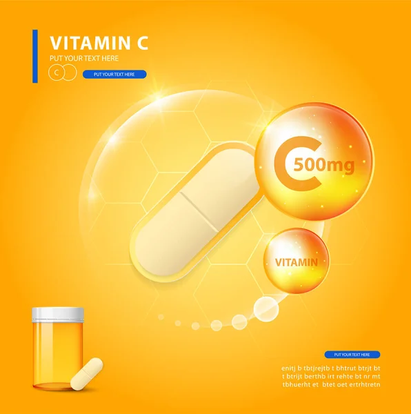 성분이 비타민 금빛나는 피임약 아스코르브산 — 스톡 벡터