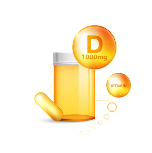 Vitamin Zlatá Lesklá Pilulka Chemickým Vzorcem Kyselina Askorbová — Stockový vektor