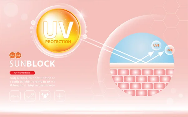 Modello Pubblicità Protezione Solare Design Prodotti Cosmetici Con Crema Idratante — Vettoriale Stock