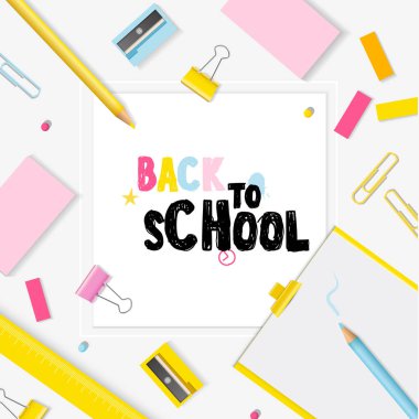 Kalemlerden yapılmış okul vektör tasarımı konseptine dönelim. okul aksesuarları ile modern tasarım şablonu.