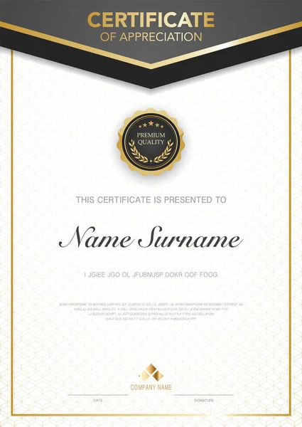 Diploma Plantilla Certificado Color Negro Oro Con Imagen Vectorial Lujo — Vector de stock