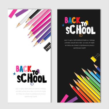 Kalemlerden yapılmış okul vektör tasarımı konseptine dönelim. okul aksesuarları ile modern tasarım şablonu.