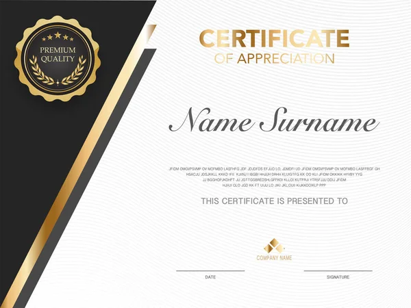 Diploma Certificaat Template Zwart Goud Kleur Met Luxe Moderne Stijl — Stockvector