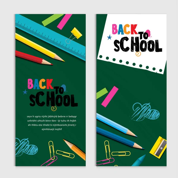 Kalemlerden yapılmış okul vektör tasarımı konseptine dönelim. okul aksesuarları ile modern tasarım şablonu.