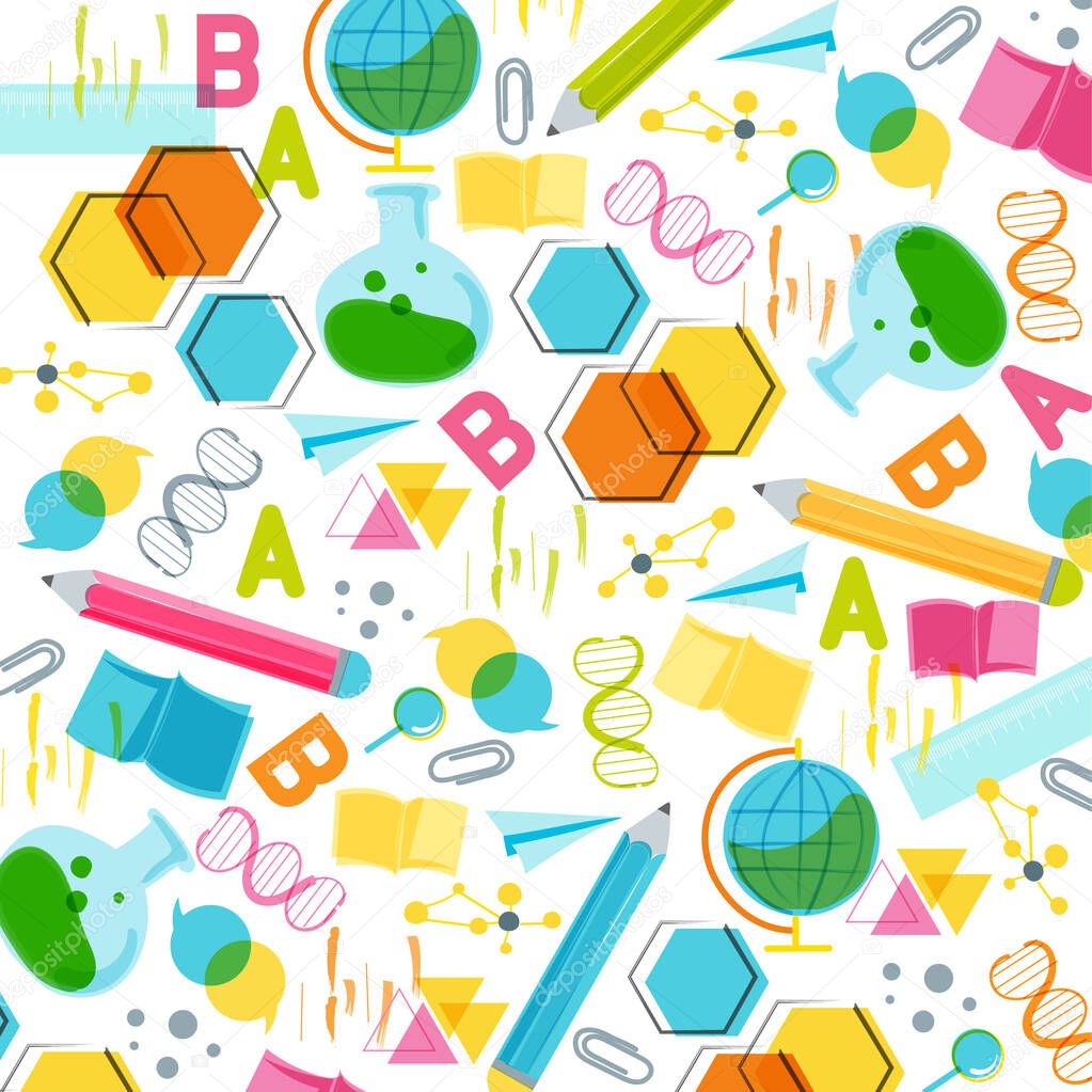 Pattern vector design concept made from pencils. modern design template with school accessories.