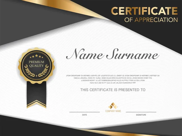 Diploma Modelo Certificado Cor Preta Dourada Com Imagem Vetorial Luxo — Vetor de Stock