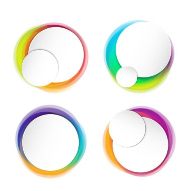 Modern yuvarlak veya çember şeklinde soyut afişler serili. Grafik bayrakları konsept vektör tasarımı.