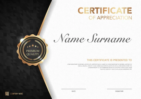 Plantilla Certificado Negro Dorado Con Imagen Estilo Lujo Diploma Diseño — Vector de stock