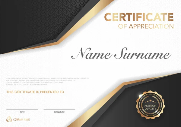 Modello Certificato Nero Oro Con Immagine Stile Lusso Diploma Design — Vettoriale Stock